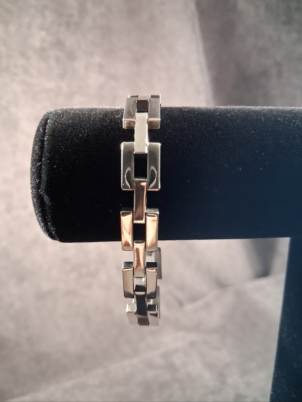 Marked 925 Sterling Silver Geometric Rectangular Chunky Links 7.5" Bracelet VG